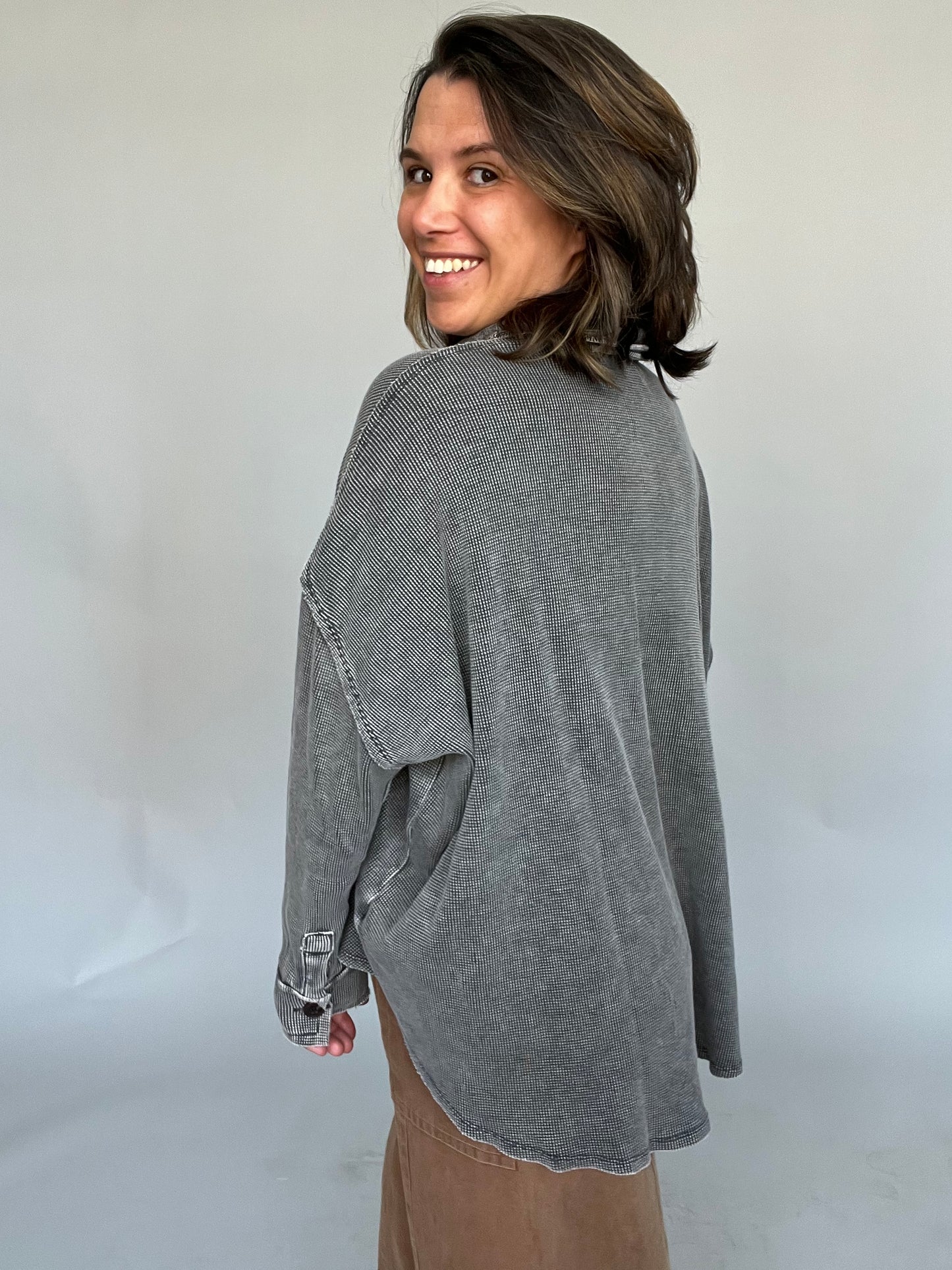 Black Waffle Knit Top