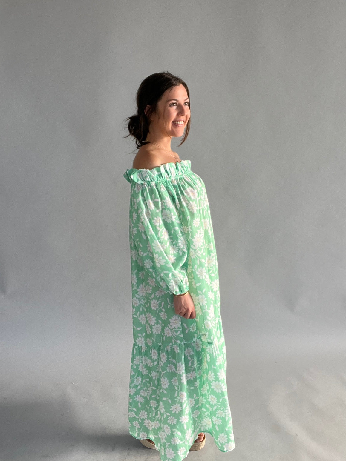 Sage Off Shoulder Maxi Dress Golden on Garden Sage Off Shoulder Maxi Dress Golden on Garden