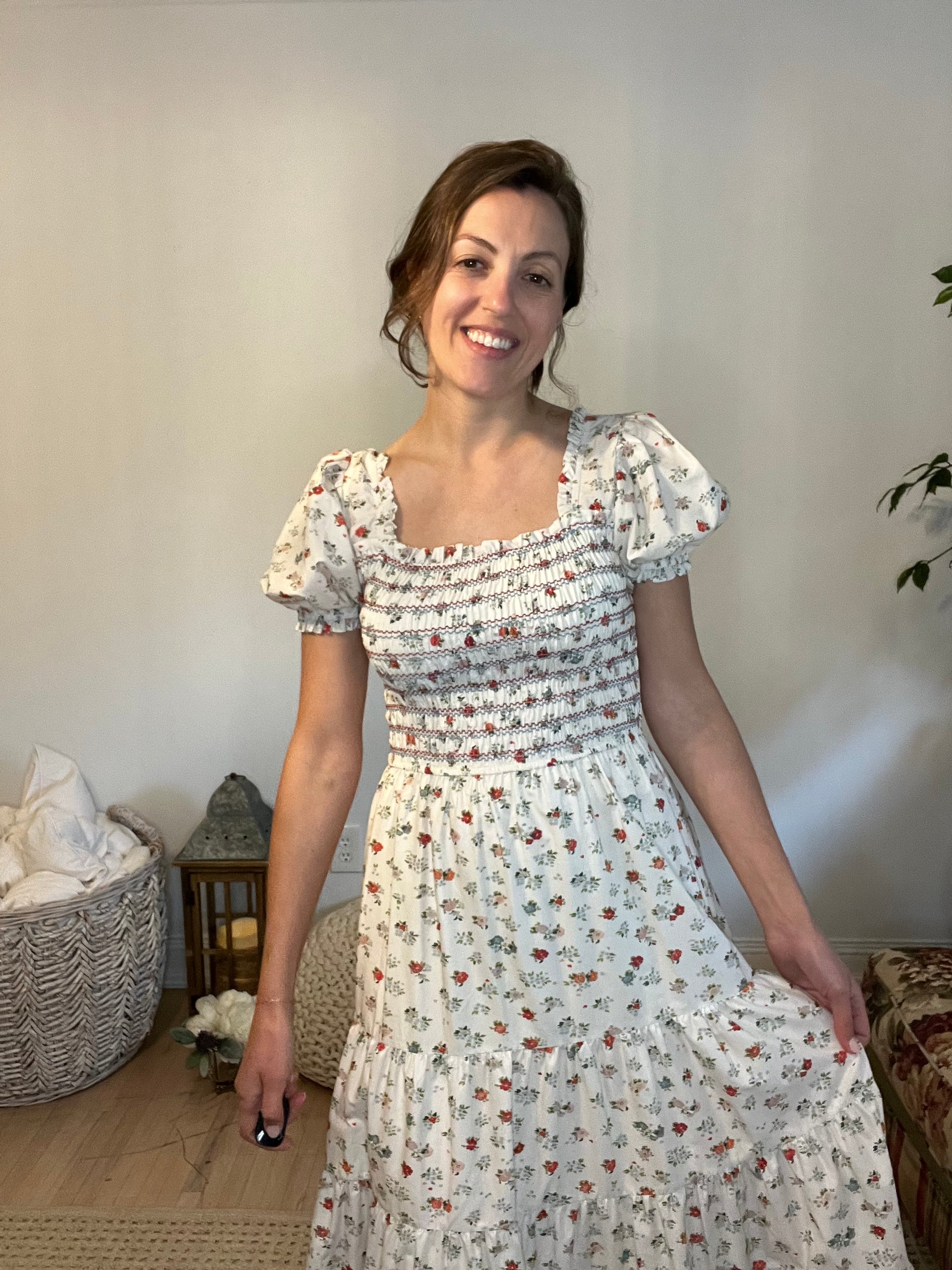 Floral Smocked Maxi Dress - 100% Cotton Golden on Garden Floral Smocked Maxi Dress - 100% Cotton Golden on Garden