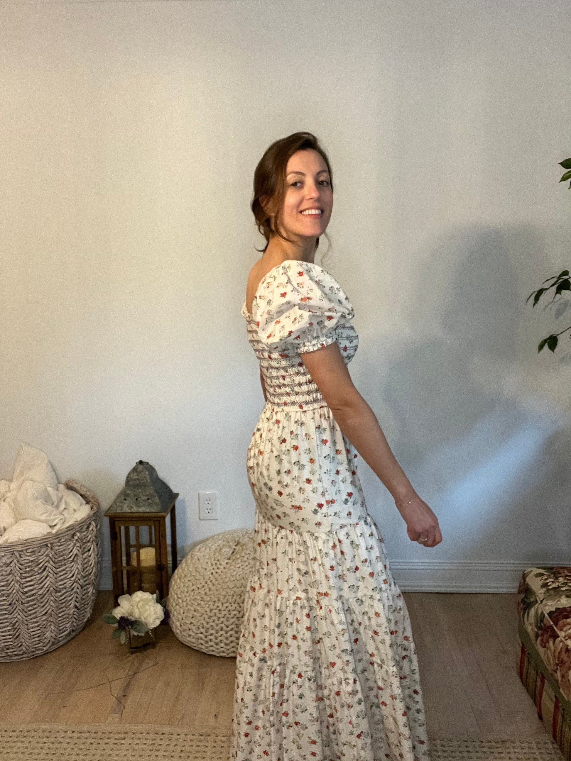 Floral Smocked Maxi Dress - 100% Cotton Golden on Garden Floral Smocked Maxi Dress - 100% Cotton Golden on Garden