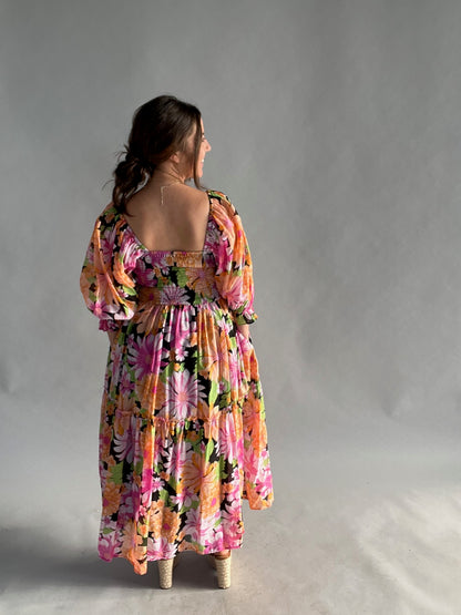 Cotton Floral Maxi Dress with Smocked Bodice – Golden on Garden
